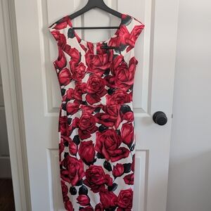 White House Black Market Womens Red Floral Midi Dress